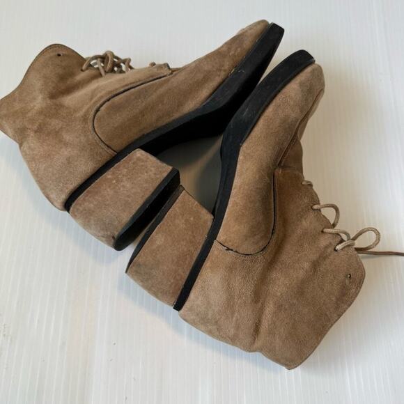Vintage HD2 Studio suede chunky heel square toe lace up short boots size 7 tan - Picture 5 of 9